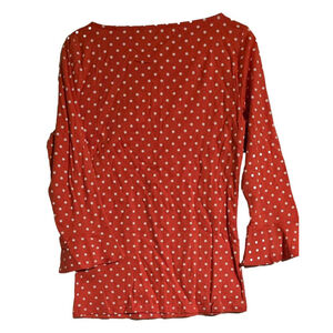 Lauren Ralph Lauren LRL Women Long Bell Sleeve Red Orange Polkadot Shirt Size M